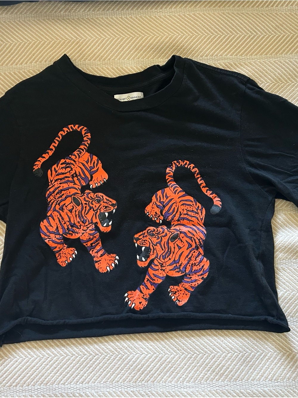 Women’s Black Short-Sleeve Crop Tee with Orange Tiger Graphic